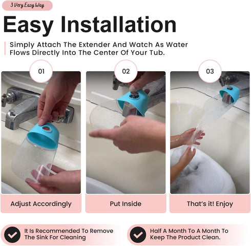 Bath Helper - Bath Tub Faucet Extender - Guides Water Directly from Faucet to Baby Bath Tub Without Excessive Water Waste and Splashing (Pink)...