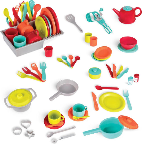 Battat – Toy Kitchen Set – 71Pc Pretend Cooking Accessories – 4 Table Settings & Cutlery – Dishwasher Safe & Worry-Free – 2 Years + – Deluxe Kitch...
