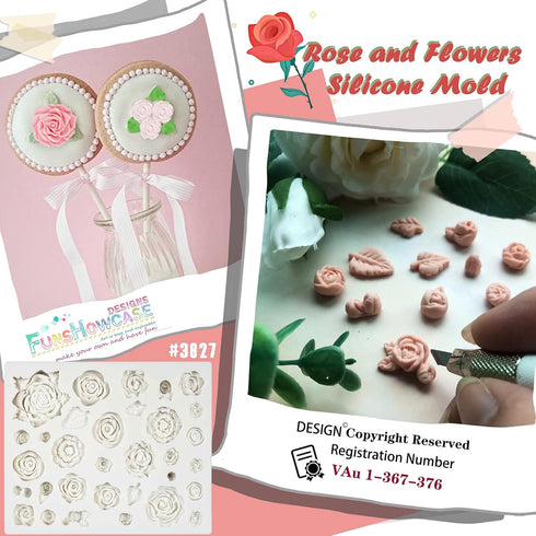 Funshowcase 32 Cavity Roses Flower Fondant Candy Silicone Mold for Sugarcraft Cake Decoration, Cupcake Topper, Polymer Clay, Soap Wax Making, Resi...