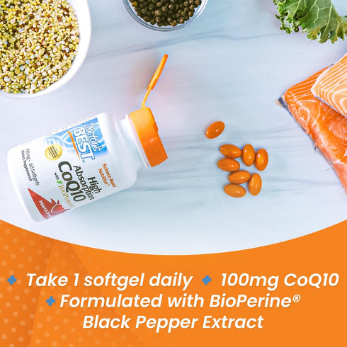 Doctor's Best High Absorption CoQ10 with BioPerine, Gluten Free Naturally Fermented, Heart Health & Energy Production, 100 mg, 60 SoFtgels...