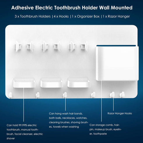 simpletome Adhesive Electric Toothbrush Holder Wall Mounted Razor Hanger Bathroom Organizer Box ABS (White)...