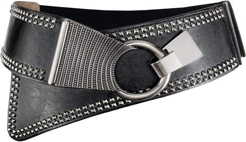 Women's Fashion Vintage Wide Waist Belt Elastic Stretch Cinch Belts With Interlock Buckle, Black, One Size...