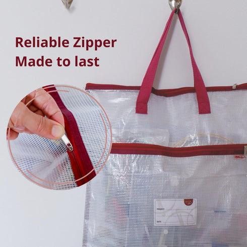 Madam's Sew Project Bag - Portable and Organized Craft Storage for Quilters and Crafters - Two Pockets, See-Through Mesh Design, Project Details C...