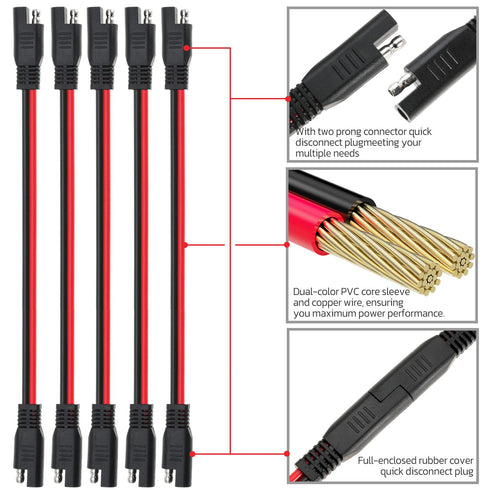 12 AWG SAE to SAE Extension Cable 12 Gauge 2-Pin SAE Connector Extension Cord with Dual Head Plug for Solar Panel Automotive Car Motorcycle 12in...