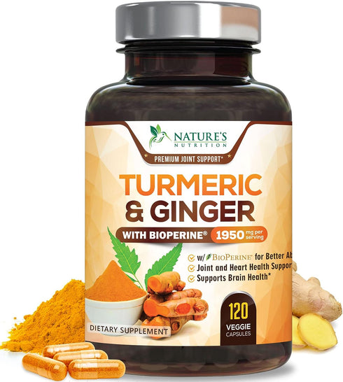 Turmeric Curcumin with BioPerine & Ginger 95% Curcuminoids 1950mg - Black Pepper Extract for Max Absorption, Nature's Joint Support Supplement, He...