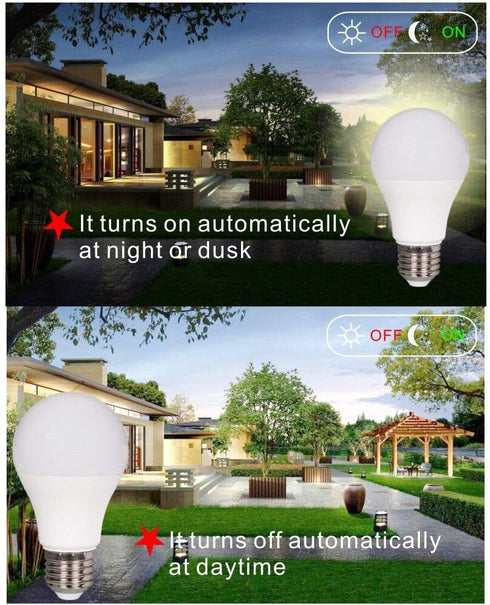 Dusk to Dawn LED Outdoor Light Bulb 7W Daylight White Auto on/Off Photocell Sensor A19 LED Light Bulb 60 Watt Equivalent, 3-Pack...