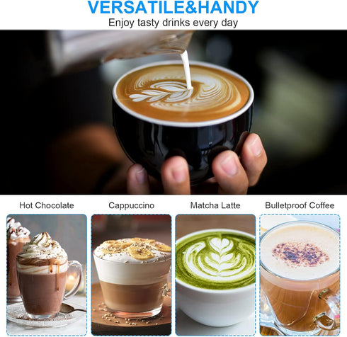 Rechargeable Handheld Milk Frother, Coffee Mixer Electric Coffee Frother Wand Equipped with 2 Stainless Steel Egg Beaters Suitable for Hot Chocola...