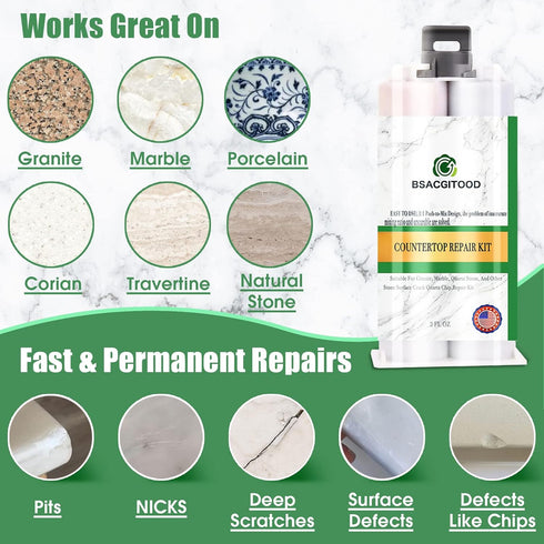 Quartz Countertop Repair Kit, Granite & Marble Chip Repair Kit, Quartz Chip Repair Kit, Suitable for Quartz Stone, Granite, Marble and Other Stone...