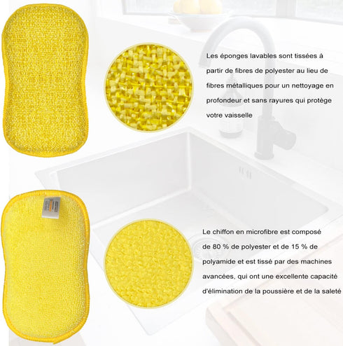Pack of 12 Dish Washing Scrubs Kitchen Sponges Dual Purpose Non-Scratch Microfiber Scrub Scouring Sponge,Reusable Easy Handling Ideal for Kitchen ...