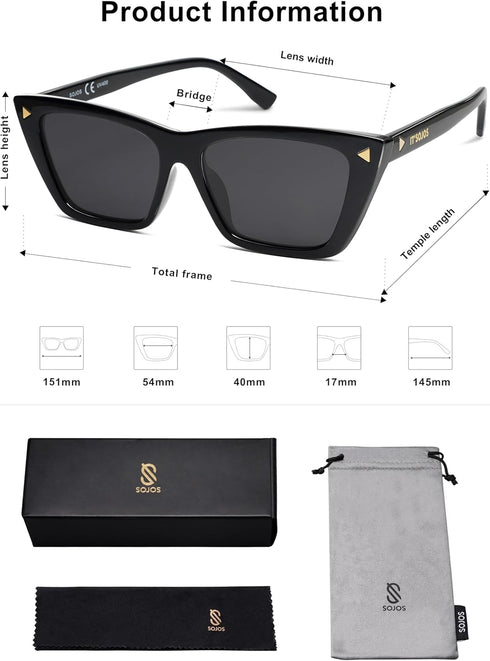 SOJOS Trendy Sunglasses Womens Cute Cat Eye Polarized Square Women Designer Shades SJ2297...
