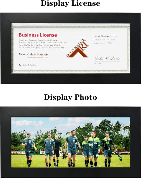 Golden State Art, Wood Frame for 4x9 Business License Certificate with Real Glass & Table-top Display, Black...