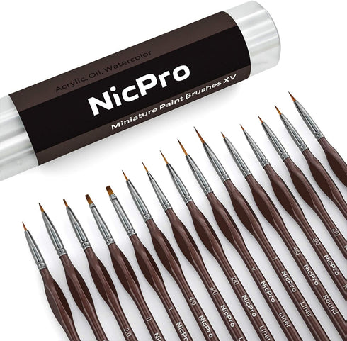 Nicpro 15 PCS Micro Fine Detail Paint Brush Set, Small Miniature Fine Tip Detail Brushes Kit for Acrylic Oil Watercolor, Models, Paint by Numbers,...