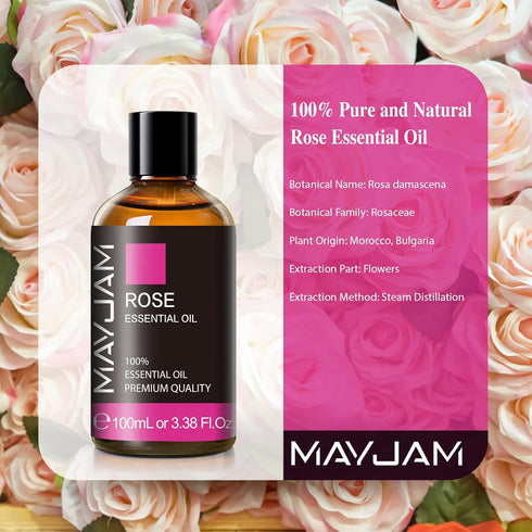 Rose Essential Oil, MAYJAM Premium Pure Essential Oils for Diffusers for Home, 3.38FL.OZ Large Volume Rose Oil for Soap Candle Making Massage...