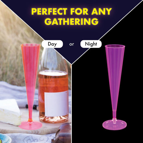 Party Essentials 20 Count Hard Plastic Twopiece 5 oz Champagne Flutes, Neon Pink...