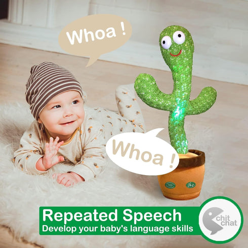 Pbooo Dancing Cactus Mimicking Toy,Talking Repeat Singing Sunny Cactus Toy 120 Pcs Songs for Baby 15S Record Your Sound Sing+Dancing+Recording+LED...