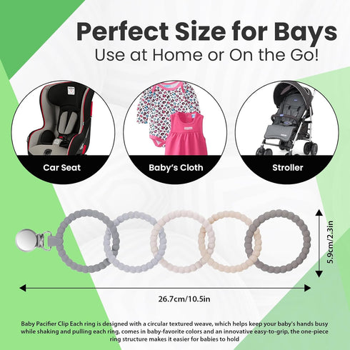 Avee & Co Silicone Teether Rings, Baby Teether Rings, Baby Teether Link with Pacifier Clip, Attachable Teether Chew Toy for Babies, BPA Free Teeth...