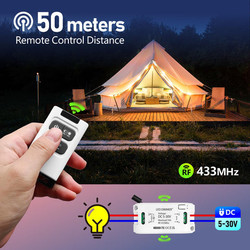 DieseRC Wireless LED Light Strip Dimmer Switch DC 5V~30V 10A Relay Receiver Controller with 2 Remote Controls......
