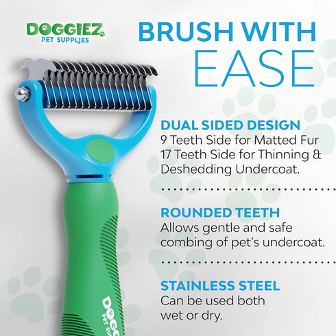 Dog and Cat Dematting and Deshedding Tool - Double Sided Undercoat Rake Comb & Detangler - Cat Brush Dog Shedding Brush for Matted Hair, Long Fur ...
