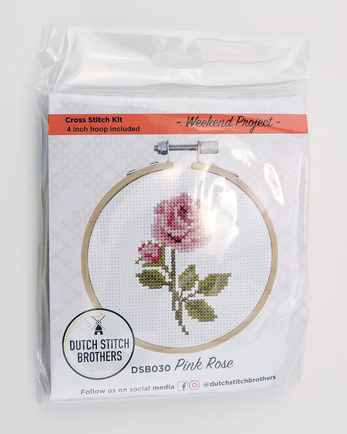 DUTCH STITCH BROTHERS - Rose Counted Cross Stitch 4" Hoop and pattern included - Cross stitching kits for adults advanced and beginners...
