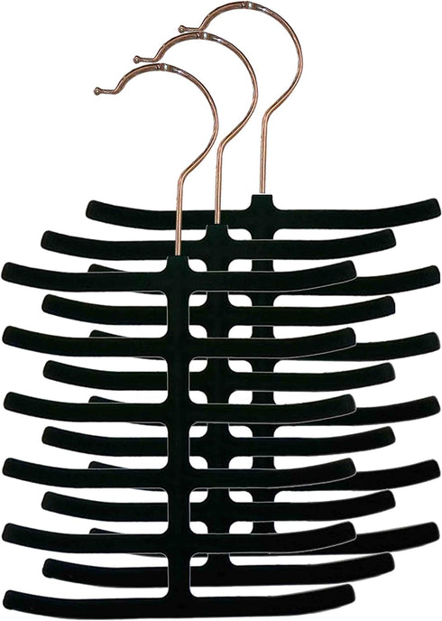 Home Basics 3-Pack Non-Slip Velvet Tie Hanger Organizer Rack 360° Rotatable Hook | Holds 12 Ties Each | Versatile for Belts and Scarves | Slim Des...