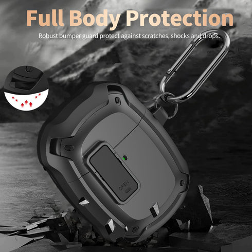 Olytop for Google Pixel Buds Pro Case 2022 with Lock Clip & Cleaner Pen, Rugged Armor Shockproof Protective Hard Cover Skin with Carabiner Men Wom...