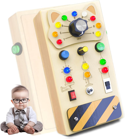 POLKRANE Toddler Montessori Travel Toys - Wooden Busy Board with LED Light,Switch Toy for Baby Sensory Play, Educational & Learning Toys for Kids ...