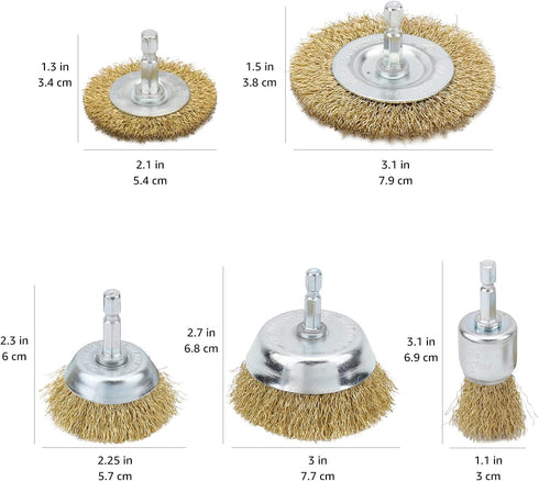 Amazon Basics 5-Piece Wire Brush Set with 1/4-Inch Hex Shank, Metal Color...