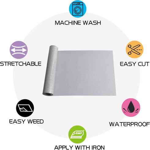 RENLITONG Silver Glitter HTV Heat Transfer Vinyl Rolls - 12 Inch x 5 feet Iron on Vinyl for T-Shirt and Silhouette, Easy to Cut & Weed for Heat Tr...