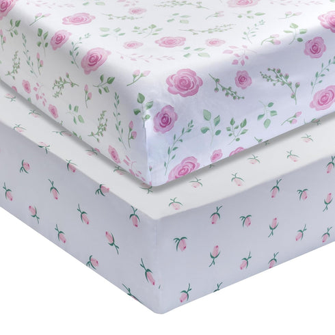 EVERYDAY KIDS 2 Pack Fitted Girls Crib Sheet, 100% Soft Breathable Microfiber Baby Sheet, Fits Standard Size Crib Mattress 28in x 52in, White and ...