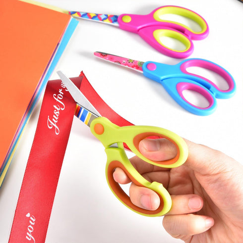 Kids Scissors Set of 3 pack, Safety Children Scissors, Small Craft Scissors with Blunt-Tip Floral Print Blade and Soft Grip, Great for DIY, Arts, ...
