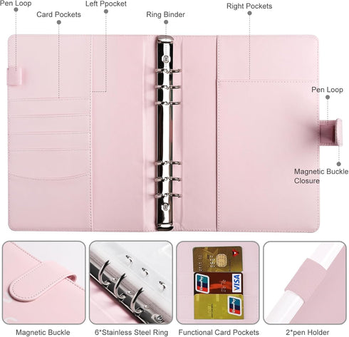 Money Saver Budget Binder Book with Pouches, 100 Envelope Challenge Binder with Numbers, A5 Money Budget Envelopes for Cash Saving $5,050 Pink...