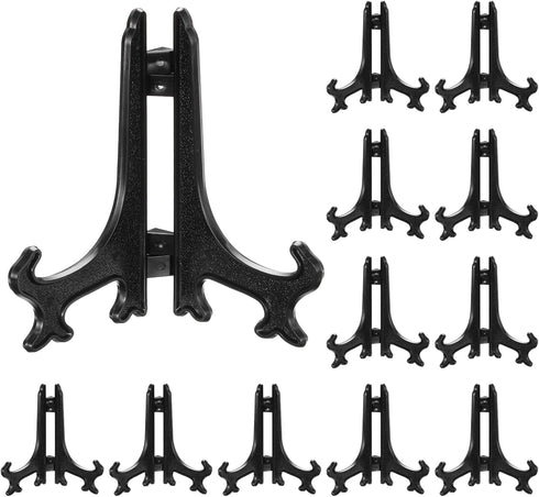 uxcell 4" Acrylic Plate Stands for Display Easels Stand Display Stand Acrylic Plate Holder for Card Easel Photo Frame Desktop Black 12Pcs...