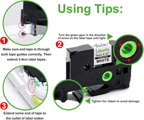 Labelife Replacement for Brother P Touch Label Tape 9mm TZe-221 TZe221 TZe TZ Tape 9mm 0.35 Laminated White Compatible with Brother PT-D210 PT-D22...