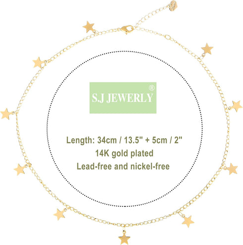 S.J JEWELRY Women Simple Delicate Full Moon 14K Gold Plated/Rose Gold/Silver Plated Layered Pendant Handmade Star Chokers Necklaces...
