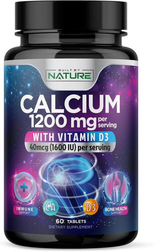 Calcium 1200mg with Vitamin D3 for Best Absorption - Advanced Bone Support Supplement, 1200 mg Calcium Carbonate & 1600 IU Vitamin D3, Slow Releas...