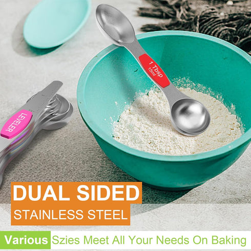 Magnetic Measuring Spoons Set - Wildone Stainless Steel Double Sided Measuring Spoons Set of 7, for Dry and Liquid Ingredients, including 6 Heavy ...
