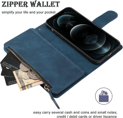 RANYOK Wallet Case Compatible with iPhone 11 (6.1 inch), Premium PU Leather Zipper Flip Folio Wallet RFID Blocking with Wrist Strap Magnetic Closu...