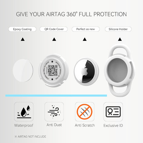QR Code Airtag Holder, Scan QR Code Send Location Alert Email, Waterproof Full Body Protection Anti-Lost Air Tag Case, Airtag Accessories for Dog,...