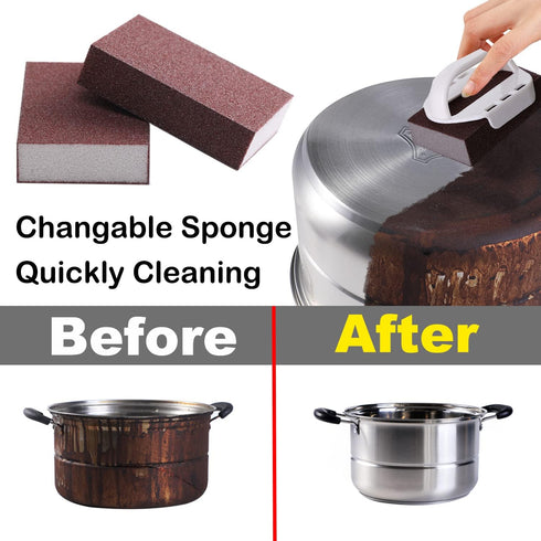 Nano Carborundum Sponge,4/8pc Emery Sponge Kitchen Pot Brush with Handle,Magic Eraser Scrub Kitchen Removal Sponge for Quickly Clean,Wet Dry Sandi...