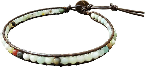 Infinityee888 Amazonite Bead Anklet 10 Inches Ankle Bracelet Woven with Leather Cord Handmade Hippie Bohemian Unisex Style Gift Idea for Men and W...