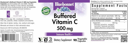 BlueBonnet Buffered Vitamin C 500 mg Vegetable Capsules, 90 Count, White (743715005686)...