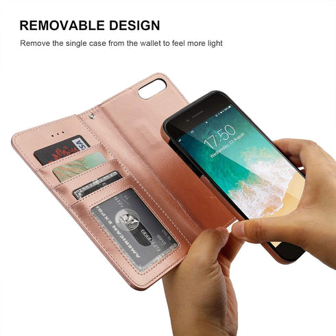 Bocasal for iPhone SE (2022)/SE (2020)/8/7 Wallet Case with Card Holder PU Leather Magnetic Detachable Kickstand Shockproof Wrist Strap Removable ...