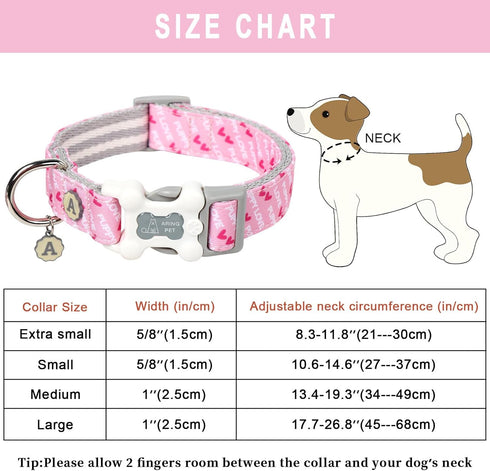 ARING PET Valentine's Day Dog Collar-Cute Pink Heart Dog Collar, Adjustable Pet Collars Puppy Collar with Quick Release Buckle for Small Medium La...