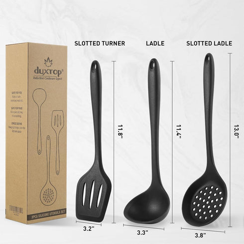 Duxtop Silicone Cooking Utensils Set 3 PCS Kitchen Utensils Set - 400 °F Heat-Resistant Utensils for Nonstick Cookware, Kitchen Cooking Tools with...