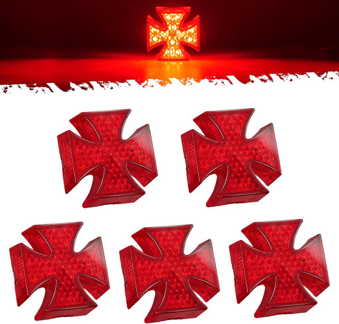 Partsam 5Pcs 2 inch Cross Red 12 LED Side Marker Clearance Lights IP67 Waterproof for 12V-24V Trailer Truck RV Camper, Surface Mount...