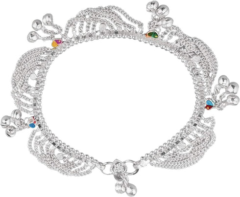 Efulgenz Silver Tone Indian Jewelry Anklets for Women Indian Bollywood Wedding Bridal Anklet Crystal Tassel Chain Bell Charms Anklet Set Bracelet ...