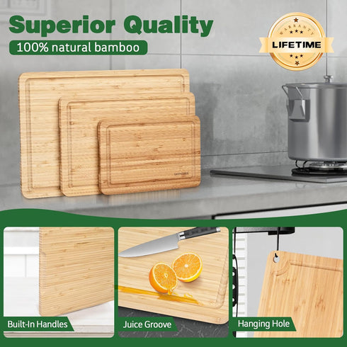 Small Bamboo Cutting Boards for Kitchen, Small Cutting Board with Built-in Handle for Camping Cutting Board, Juice Groove for Fruits Chopping, Min...