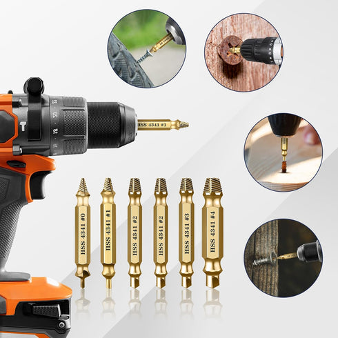 Damaged Screw Extractor Kit Stripped Screw Extractor Set DIY Hand Tools Gadgets Gifts for Men Broken Bolt Extractor Remover Sets, 6PC HSS Drill Bi...