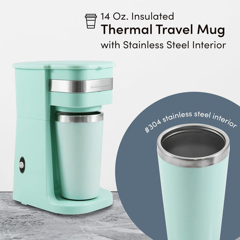 Elite Gourmet EHC113M Personal Single-Serve Compact Coffee Maker Brewer Includes 14Oz. Stainless Steel Interior Thermal Travel Mug, Compatible wit...