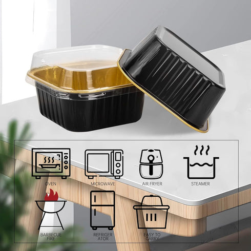50 Pcs Mini Square Baking Cups with Lids,5oz Aluminum Foil Mini Cake Pans with Lids,Disposable Ramekins Cake Pans,150ml Dessert Cups Cupcake Pans ...